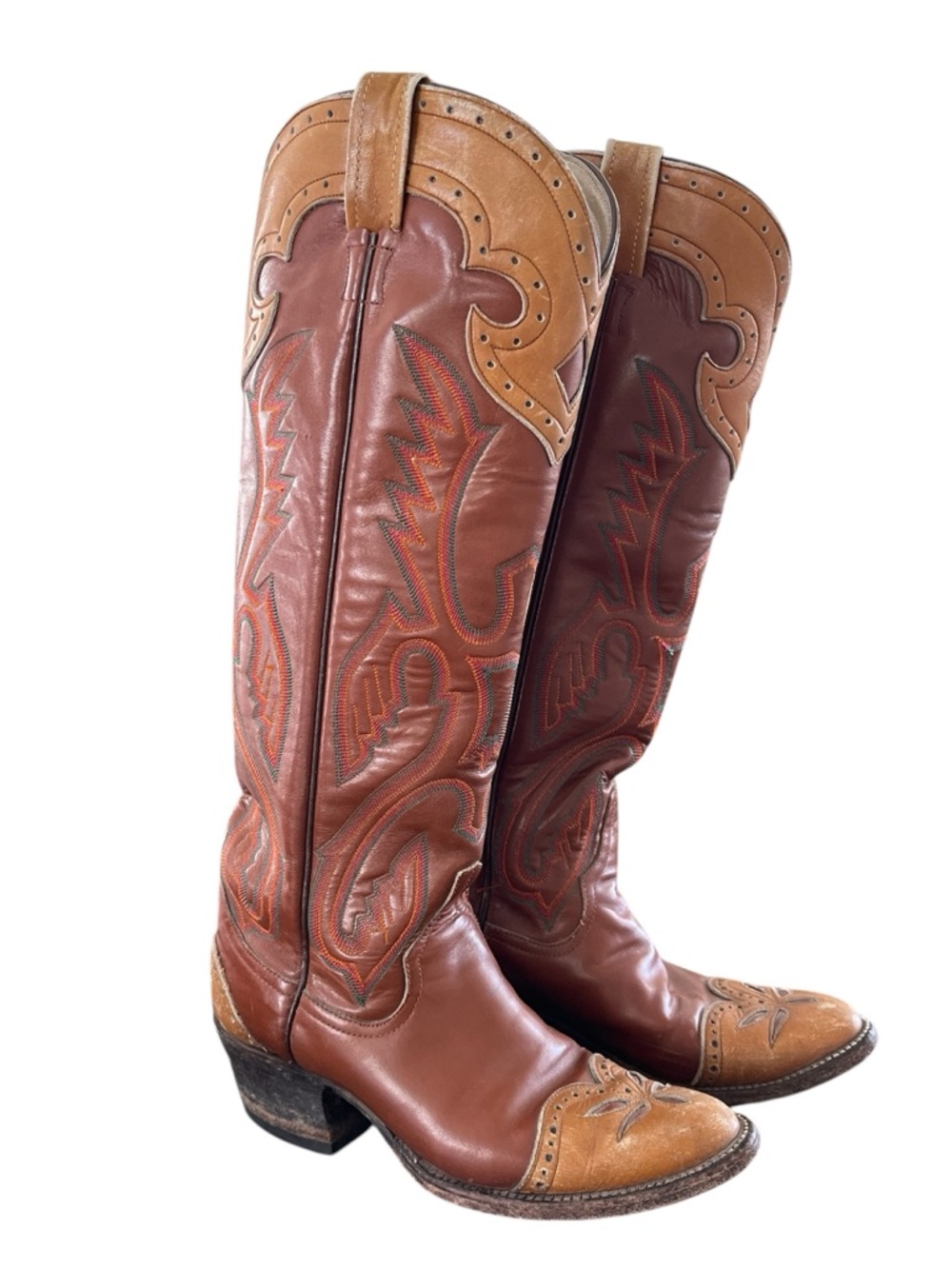 Larry Mahan Vintage Womens Tall Western Cowboy Boots Size 5 Narrow Brown